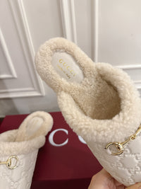 Horsebit Shearling-Trimmed Mules