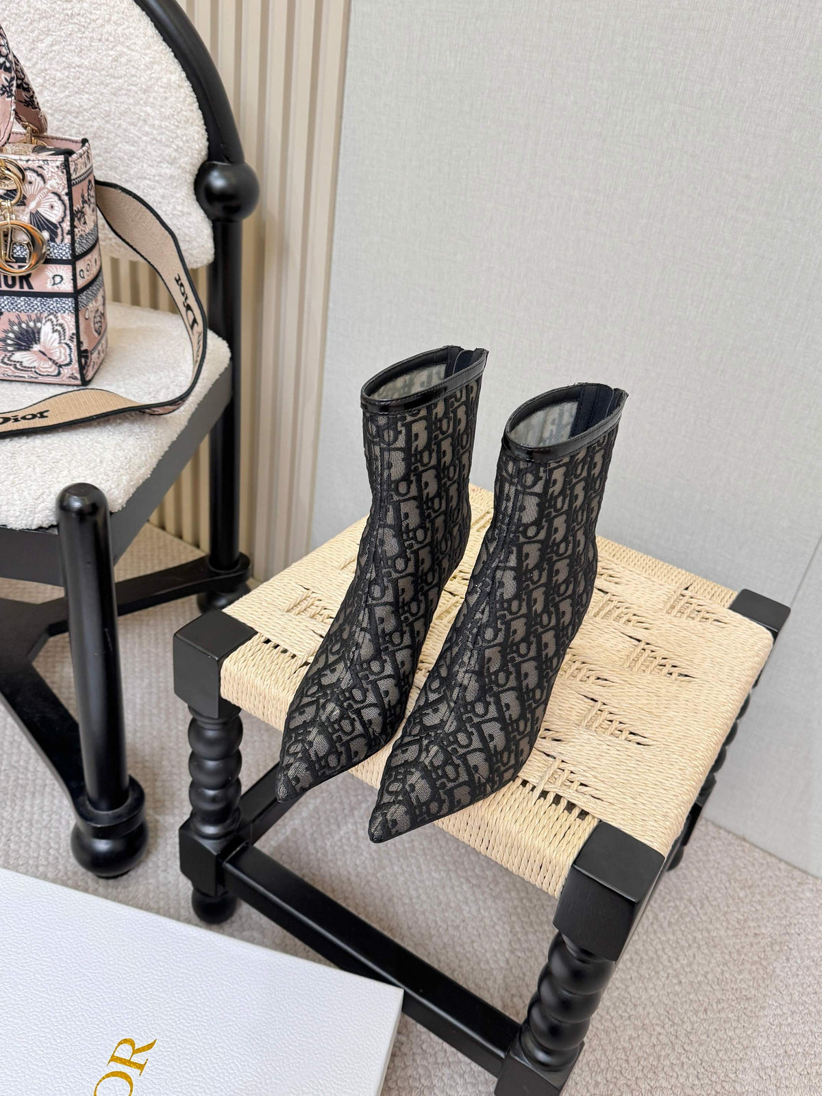 Embroidered Mesh Ankle Boots