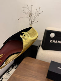 Two-Tone Leather Flat Slingbacks