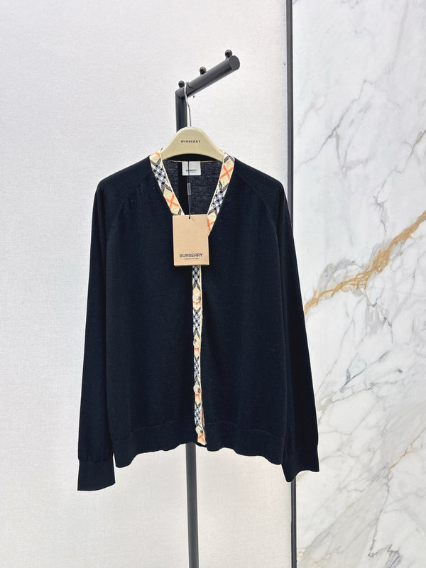 Check Trim Wool Cardigan