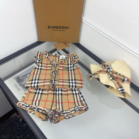 Vintage Check Top Shorts & Straw Hat Set