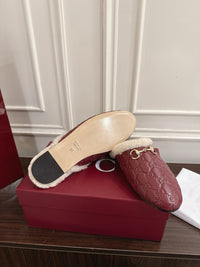 Horsebit Shearling-Trimmed Mules