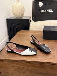 Two-Tone Leather Flat Slingbacks
