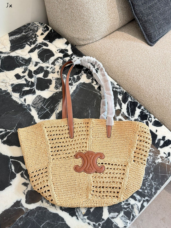 Classic Panier in Raffia & Calfskin