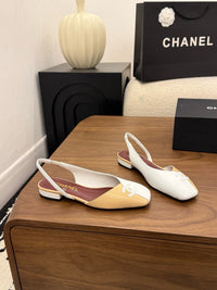 Two-Tone Leather Flat Slingbacks