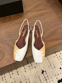 Two-Tone Leather Flat Slingbacks