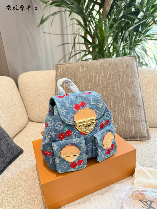 Cherry Denim Mini Backpack