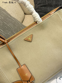 Large Linen Leather Tote Bag