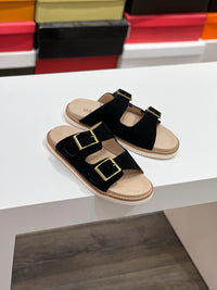 Suede Double Strap Sandals