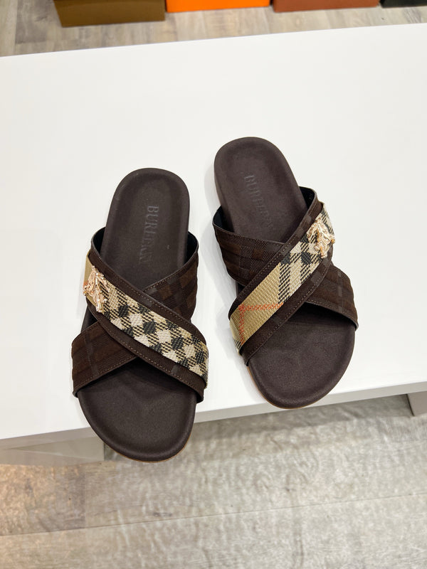 Vintage Check Cross Strap Slides