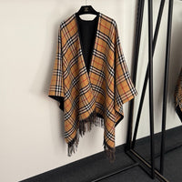 Reversible Check Wool Cape