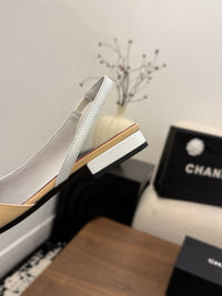 Two-Tone Leather Flat Slingbacks