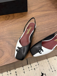 Two-Tone Leather Flat Slingbacks