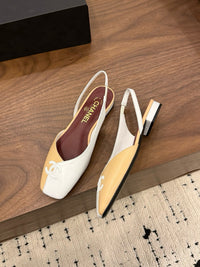 Two-Tone Leather Flat Slingbacks