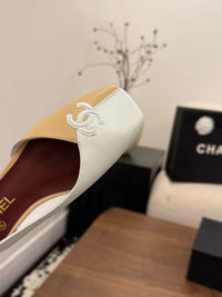Two-Tone Leather Flat Slingbacks