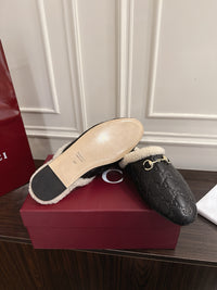 Horsebit Shearling-Trimmed Mules
