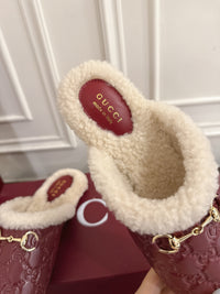 Horsebit Shearling-Trimmed Mules