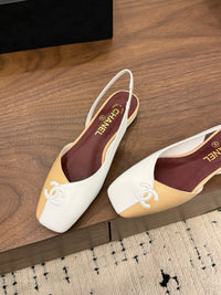 Two-Tone Leather Flat Slingbacks