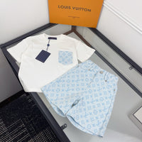 Blue Monogram Shorts Set