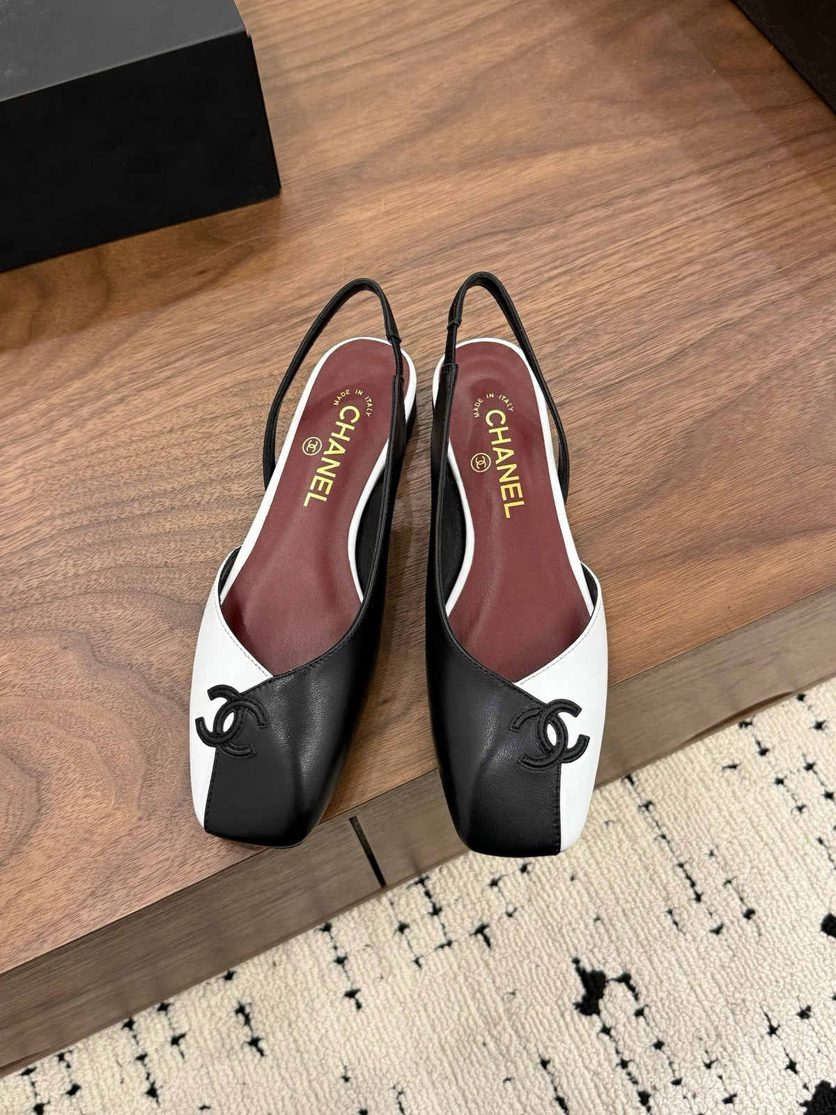 Two-Tone Leather Flat Slingbacks
