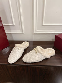 Horsebit Shearling-Trimmed Mules