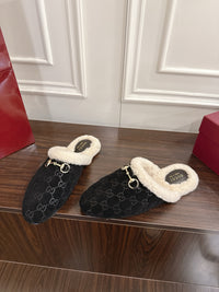 Horsebit Shearling-Trimmed Mules