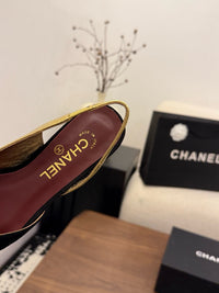 Two-Tone Leather Flat Slingbacks