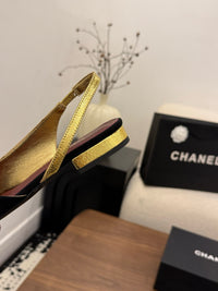 Two-Tone Leather Flat Slingbacks