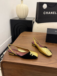 Two-Tone Leather Flat Slingbacks