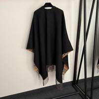 Reversible Check Wool Cape