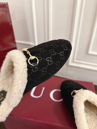 Horsebit Shearling-Trimmed Mules