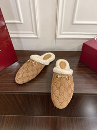 Horsebit Shearling-Trimmed Mules