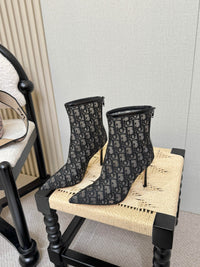 Embroidered Mesh Ankle Boots