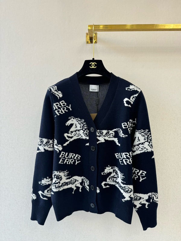Equestrian Knight Jacquard Wool Cardigan