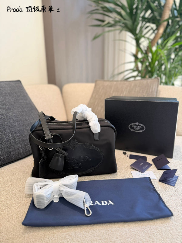 Re-Nylon Logo Boston Bag