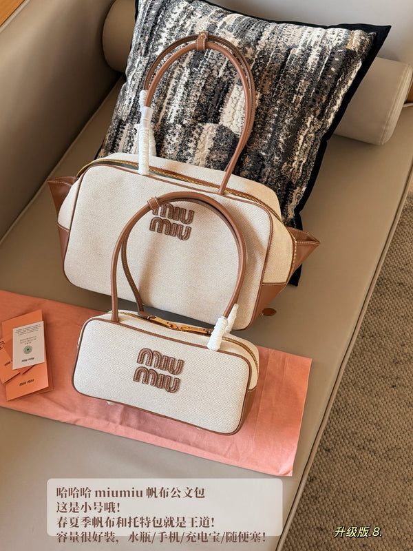 Canvas Leather Beau Top Handle Bag