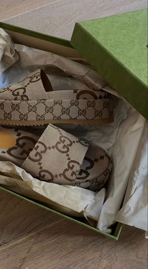 Angelina Monogram Canvas Flatform Sandals
