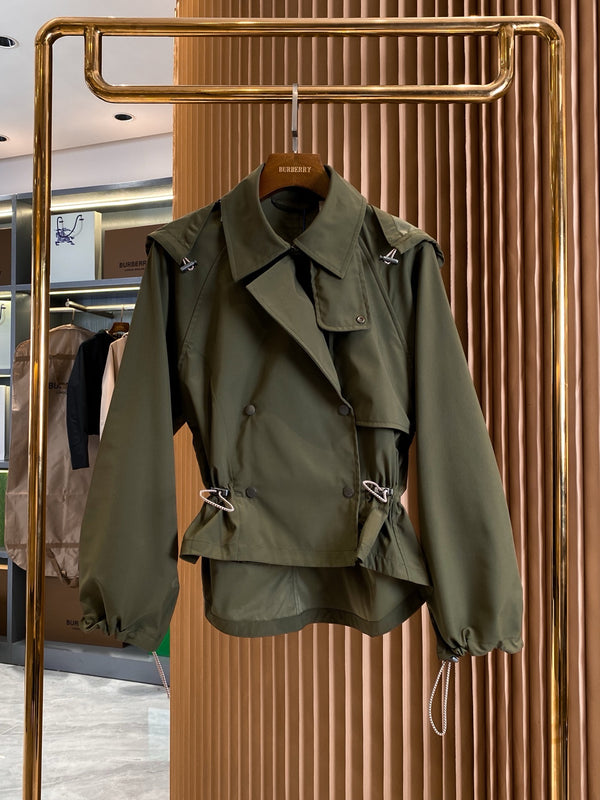 Drawstring Cropped Trench Jacket