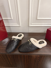 Horsebit Shearling-Trimmed Mules