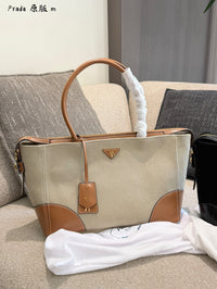Large Linen Leather Tote Bag
