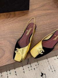 Two-Tone Leather Flat Slingbacks