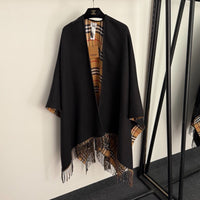 Reversible Check Wool Cape