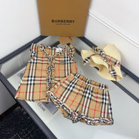 Vintage Check Top Shorts & Straw Hat Set