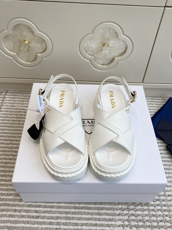 Leather Crossover Platform Sandals