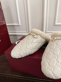 Horsebit Shearling-Trimmed Mules