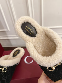 Horsebit Shearling-Trimmed Mules