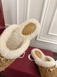 Horsebit Shearling-Trimmed Mules
