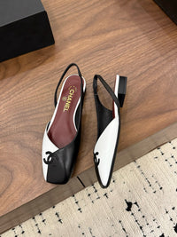 Two-Tone Leather Flat Slingbacks