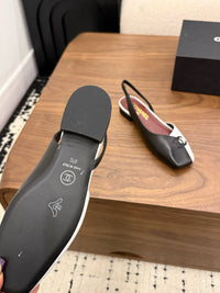 Two-Tone Leather Flat Slingbacks