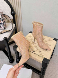 Embroidered Mesh Ankle Boots